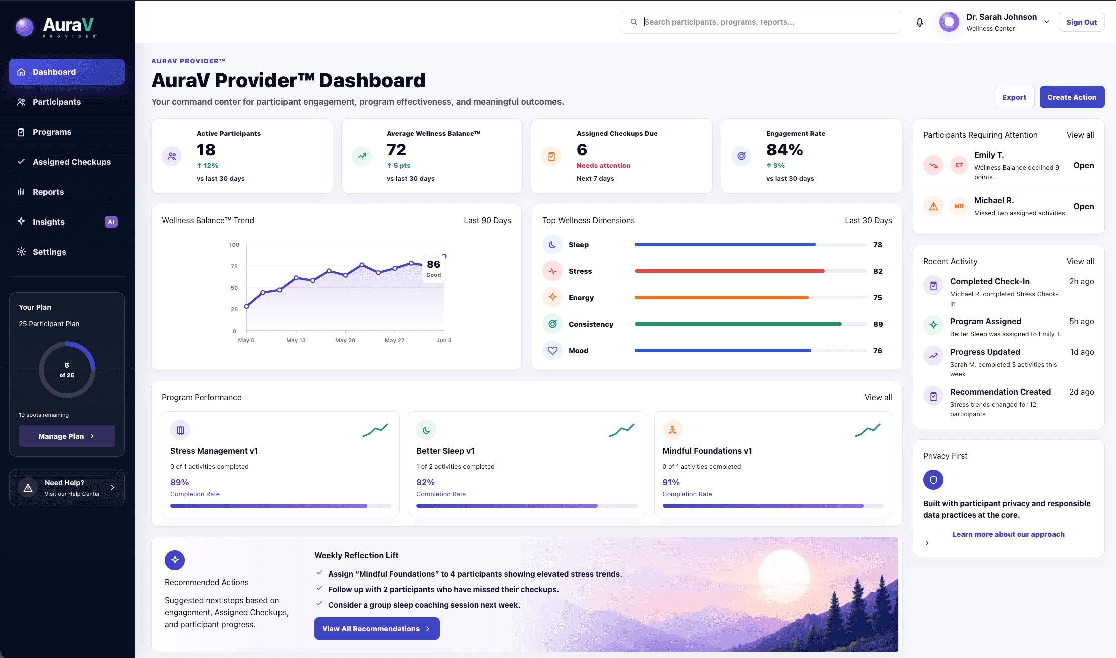 AuraV Professional dashboard desktop interface